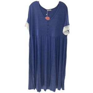 NWT Aceshin Women's Blue Dress W/ Lace Short Sleeves